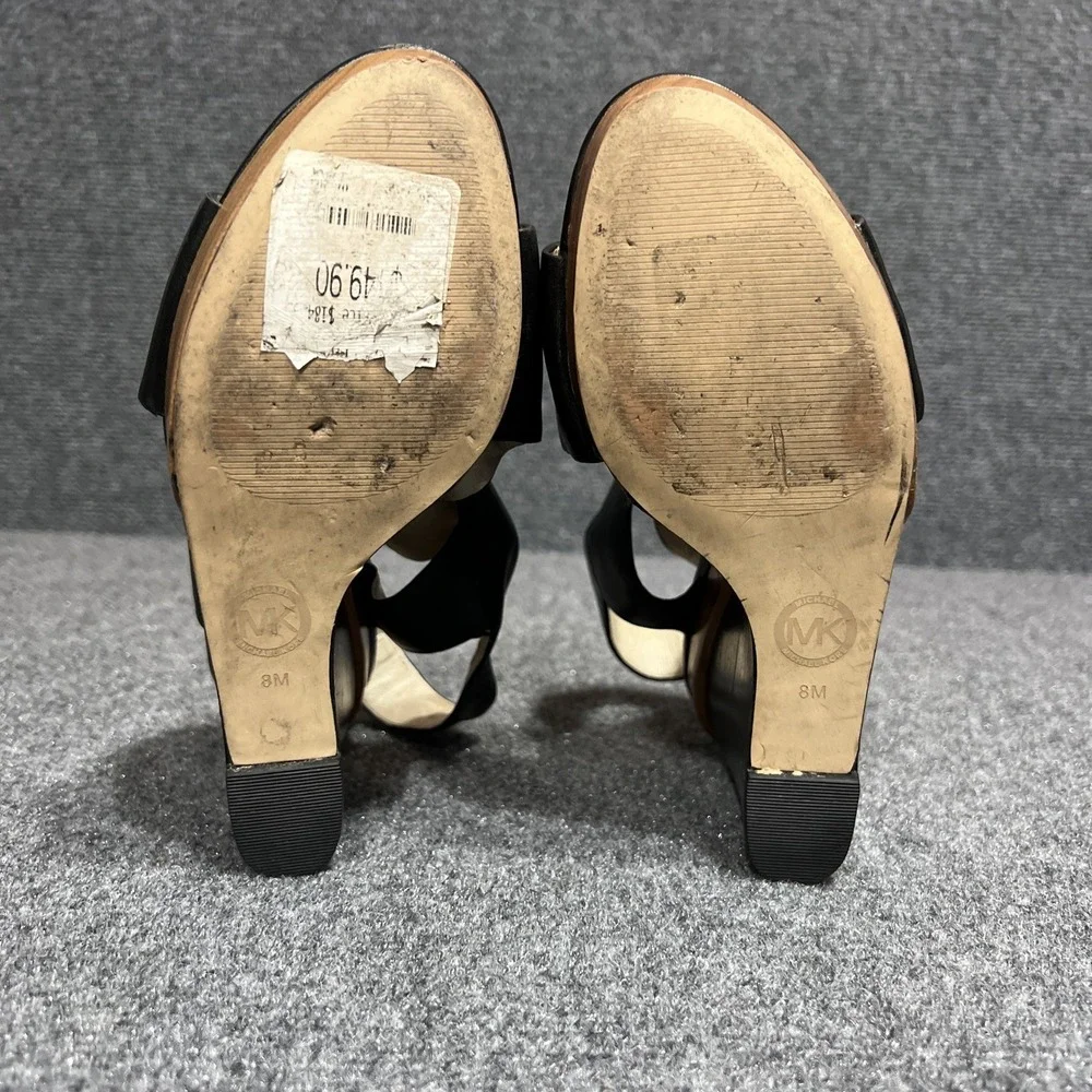 Michael Kors Josephine Black Leather Platform Wedge Sandals Women's Size 8